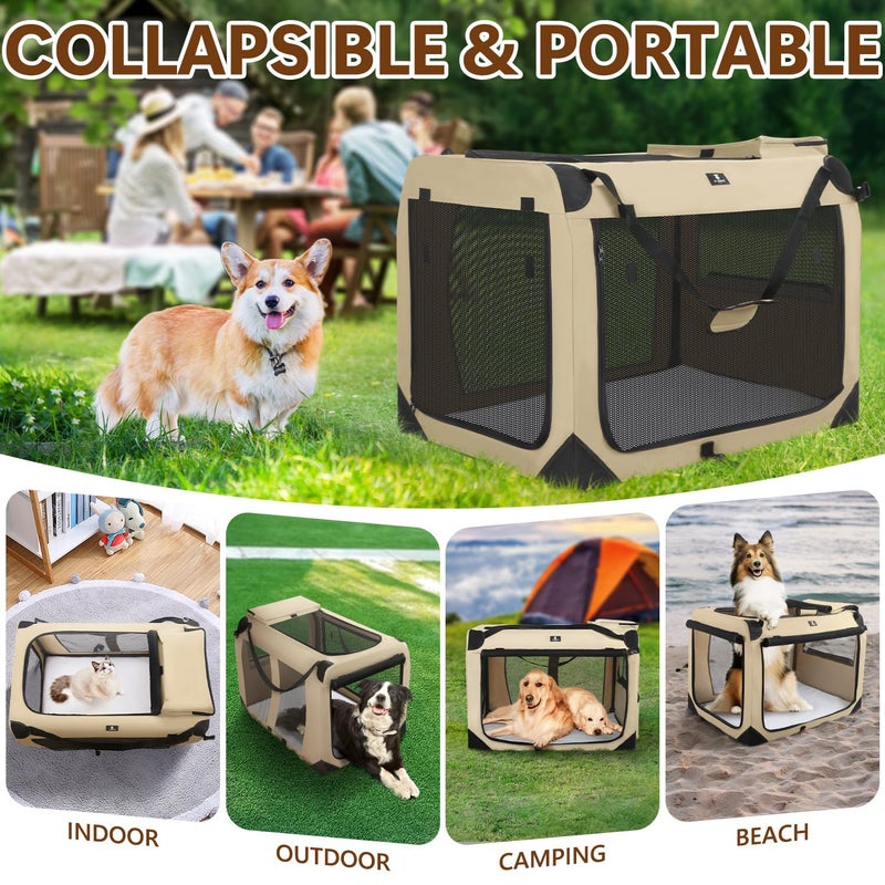 X-ZONE PET Dog Crate 3-Door Kennel, Collapsible Portable Soft Sided Pet Carriers for Indoor & Outdoor, Multiple (36-Inch, Rice White) - Image 5